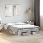 vidaXL Cadre de lit avec tiroirs sans matelas gris béton 160x200 cm