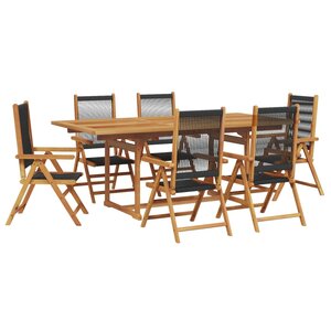 vidaXL Ensemble à Manger de jardin 7Pièces noir polypropylène bois massif