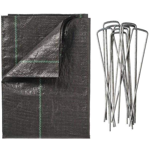 Nature Bâche de contrôle de mauvaises herbes avec chevilles 2x5 m Noir