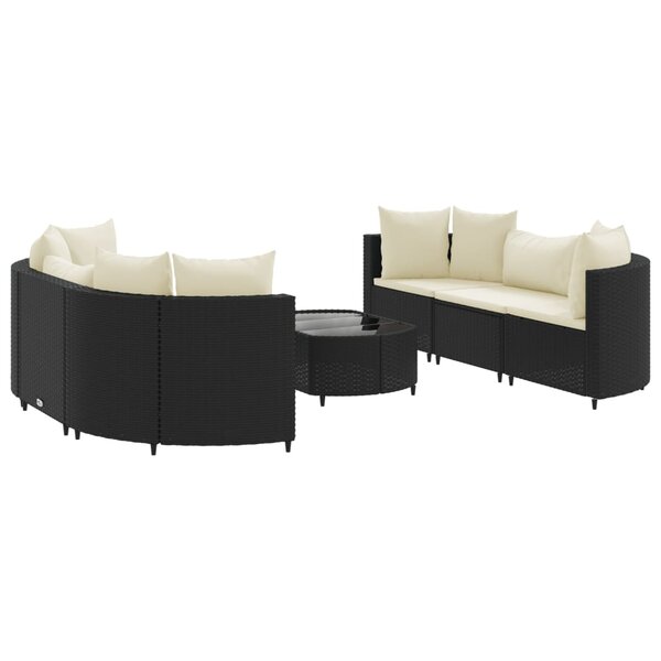 vidaXL Salon de jardin 7 Pièces avec coussins noir résine tressée