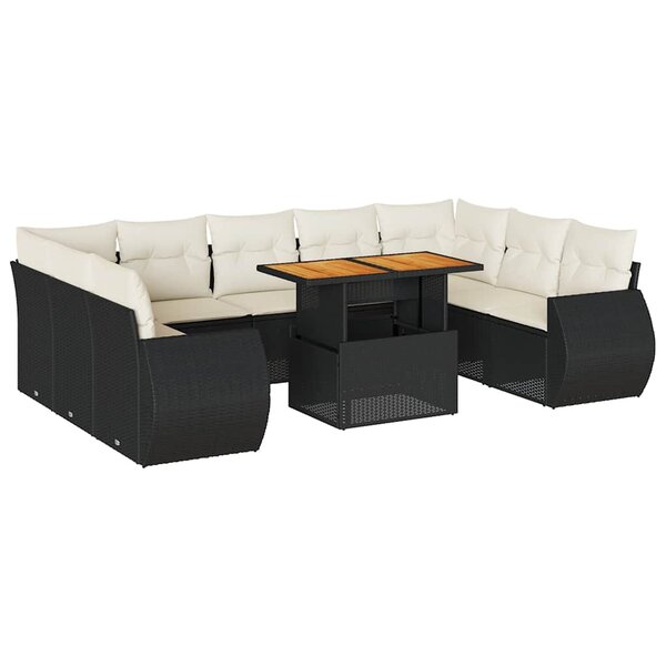 vidaXL Salon de jardin 10 Pièces avec coussins noir résine tressée