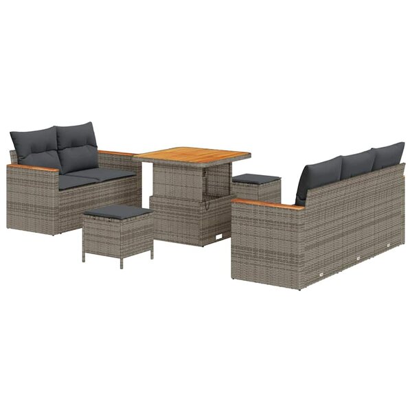 vidaXL Ensemble de canapé de jardin avec coussin 8 Pièces Gris Poly rotin