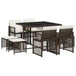 vidaXL Ensemble à manger de jardin et coussins 9 Pièces marron poly rotin