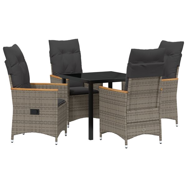 vidaXL Ensemble de jardin 5 pièces avec coussins gris en poly rattan.