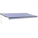 vidaXL Auvent rétractable bleu et blanc 5x3 m tissu et aluminium