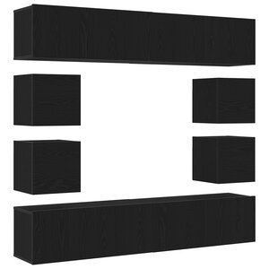 vidaXL Set de meuble TV 6 pièces   bois d'ingénierie chêne noir  à accrocher au mur.