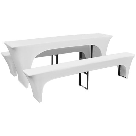 vidaXL Housses de table et bancs Extensibles 3 Pièces Blanc 220x70x80 cm