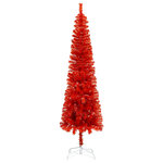 vidaXL Arbre de Noël mince pré-éclairé et boules rouge 210 cm