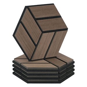 5 Panneaux muraux 30x26 hexagone marron bois