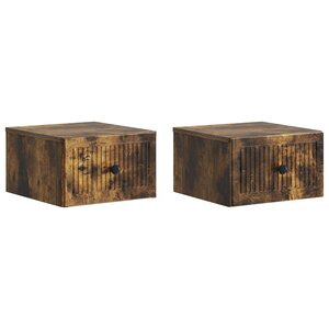 vidaXL Cabinet de chevet mural 2 Pièces Chêne fumé 33 x 34 5 x 20 cm