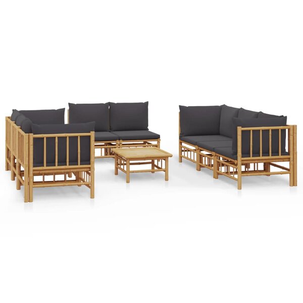 vidaXL Salon de jardin 9 Pièces avec coussins gris foncé bambou