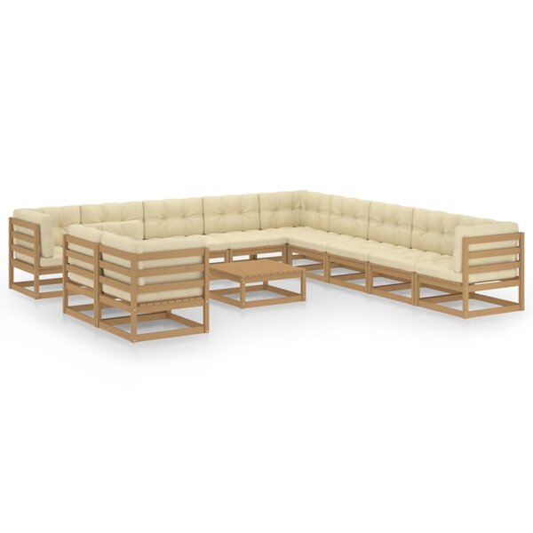 vidaXL Salon de jardin 12 Pièces avec coussins marron miel bois de pin