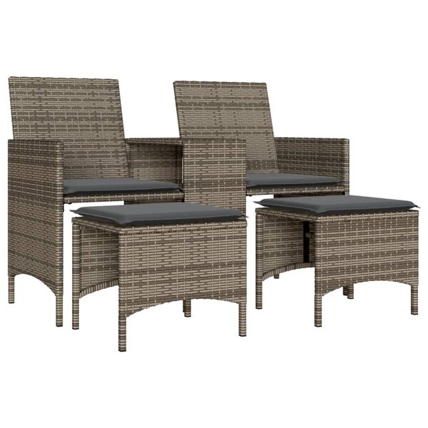vidaXL Canapé de jardin 2 places avec table et tabourets gris rotin