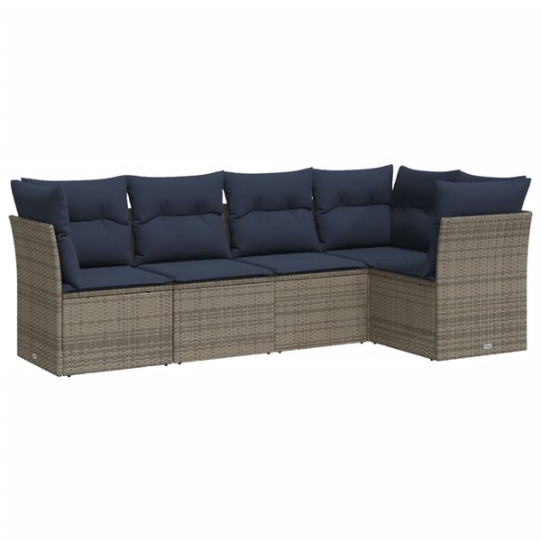 vidaXL Salon de jardin 5 Pièces avec coussins gris résine tressée