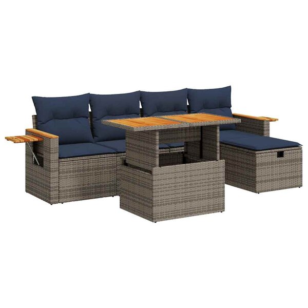 vidaXL Salon de jardin avec coussins 6 Pièces gris résine tressée acacia