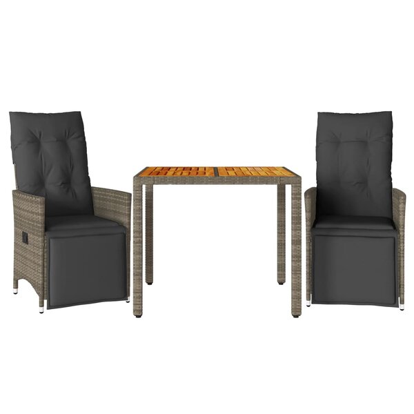 vidaXL Ensemble de bistro de jardin 3 Pièces coussins gris poly rotin