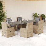 vidaXL Ensemble à manger de jardin et coussins 7 Pièces beige poly rotin