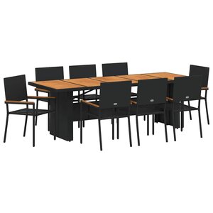 vidaXL Ensemble de salle à manger pour jardin 9 Pièces Noir Poly rotin