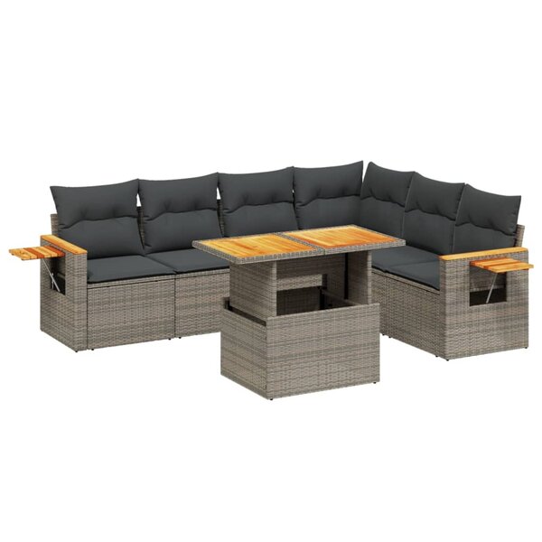 vidaXL Salon de jardin avec coussins 7 Pièces gris résine tressée