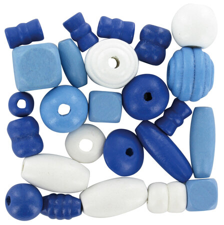 Perles en bois 0 5 à 2 cm Assortiment bleu 50 pièces