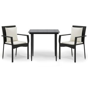 vidaXL Ensemble à manger de jardin avec coussins 3 Pièces Noir