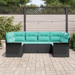vidaXL Ensemble de canapé de jardin avec coussin 6 Pièces Noir Poly rotin