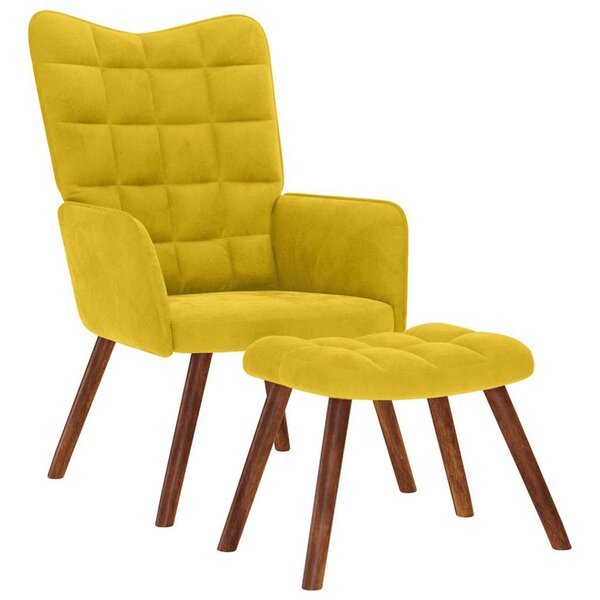 vidaXL Fauteuil relax avec tabouret en velours jaune