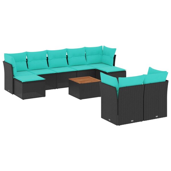 vidaXL Salon de jardin 10 Pièces avec coussins noir résine tressée