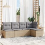 vidaXL Salon de jardin avec coussins 5 Pièces beige résine tressée