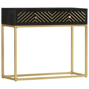 vidaXL Table console Noir et doré 90x30x75 cm Bois de manguier massif