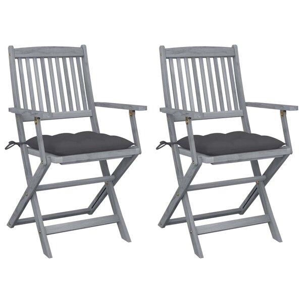 vidaXL Chaises pliables d'extérieur lot de 2 et coussins Bois d'acacia