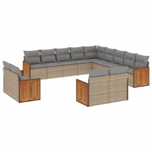 vidaXL Salon de jardin avec coussins 13 Pièces beige résine tressée