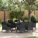 vidaXL Ensemble de salle à manger de jardin 7 pièces avec coussins en rattan poly noir