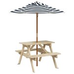 vidaXL Table de pique-nique pour 4 enfants avec parasol bois de sapin