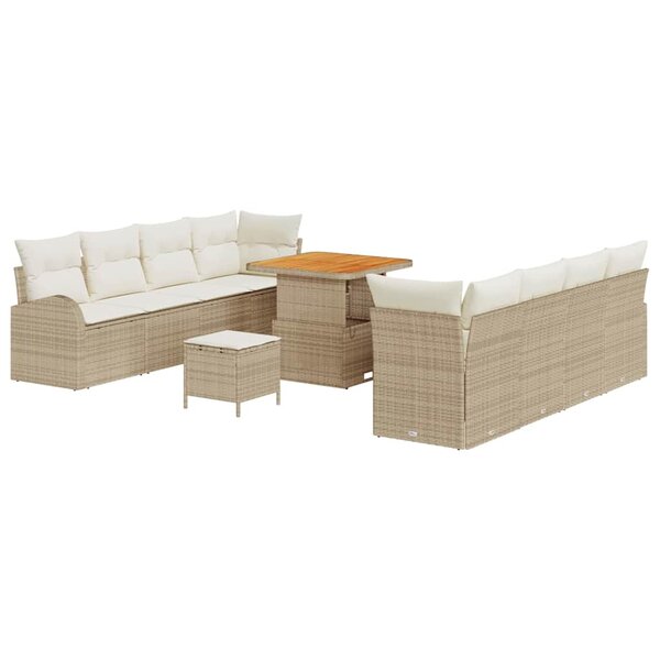 Ensemble de canapé de jardin 11 pièces avec coussins beige poly rotin