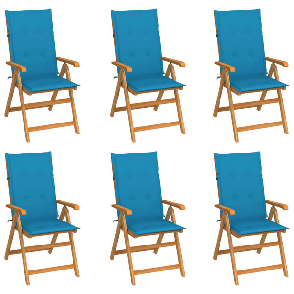 vidaXL Chaises de jardin lot de 6 avec coussins bleu Bois teck massif