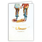69-3137 Carte Tous les chemins mènent à l'Amour équilibre à 2 Couple à vélo Peinture Aquarelle Romantique -Finitions Dorure Or Doré + Gaufrage en Relief +1 Enveloppe Format 12x17cm -Fabriqué en Europe