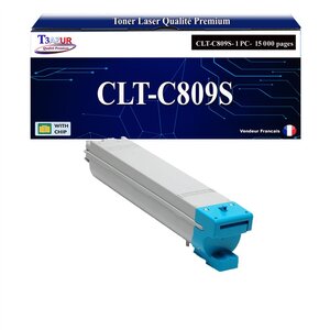 T3AZUR - Toner compatible avec Samsung CLT-C809S pour Samsung CLX-9201NA CLX-9251NA CLX-9301NA MultiXpress C9201NA C9251NA C9301NA- Cyan