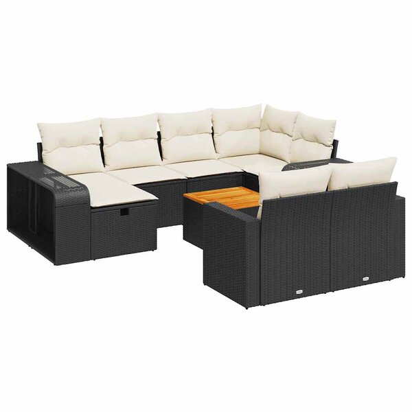 vidaXL Salon de jardin 11 Pièces avec coussins noir résine tressée