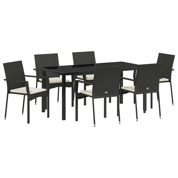 vidaXL Ensemble de salle à manger pour jardin 7 Pièces Noir Poly rotin
