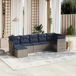 vidaXL Salon de jardin 7 Pièces avec coussins gris résine tressée