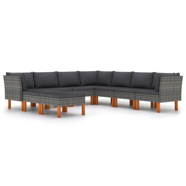 vidaXL Salon de jardin 9 Pièces avec coussins Résine tressée Gris