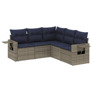 vidaXL Salon de jardin 5 Pièces avec coussins gris résine tressée