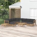 vidaXL Salon de jardin 12 Pièces avec coussins gris foncé bambou