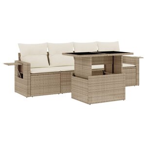 vidaXL Salon de jardin avec coussins 5 Pièces beige résine tressée