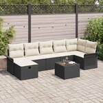 vidaXL Ensemble de canapé de jardin avec coussin 8 Pièces Noir Poly rotin