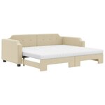 vidaXL Lit de jour avec gigogne et matelas crème 90x200 cm tissu