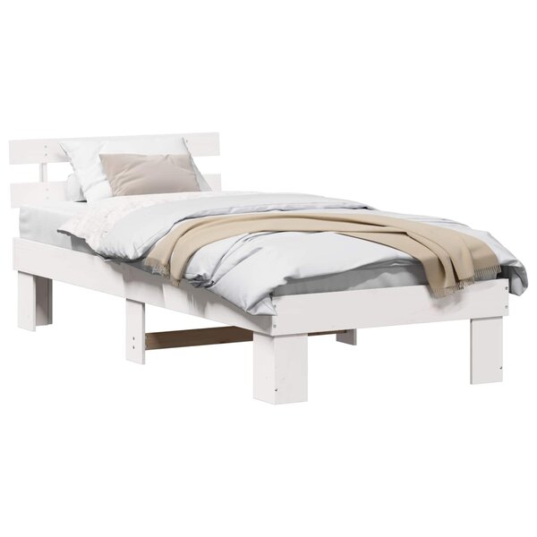 vidaXL Cadre de lit avec tête de lit Blanc 90 x 200 cm Pin massif