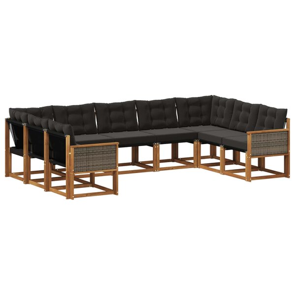 vidaXL Ensemble de canapés d'extérieur 9 Pièces Naturel et noir