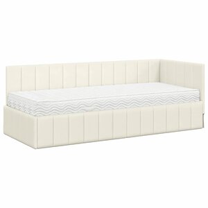 vidaXL Cadre de lit d'angle avec matelas Crème 80 x 200 cm Velours
